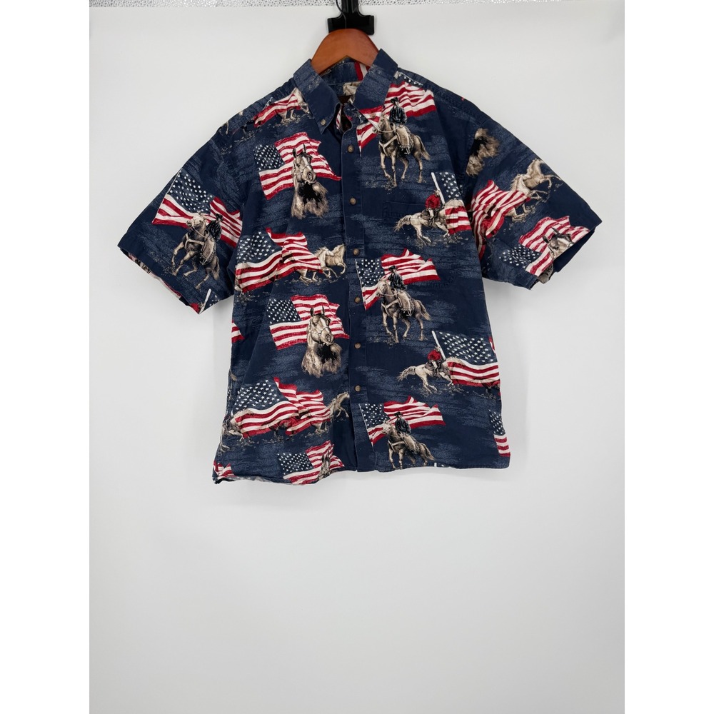 Bit & Bridle Mens Button Down Shirt Large Americana Patriotic Vintage Western